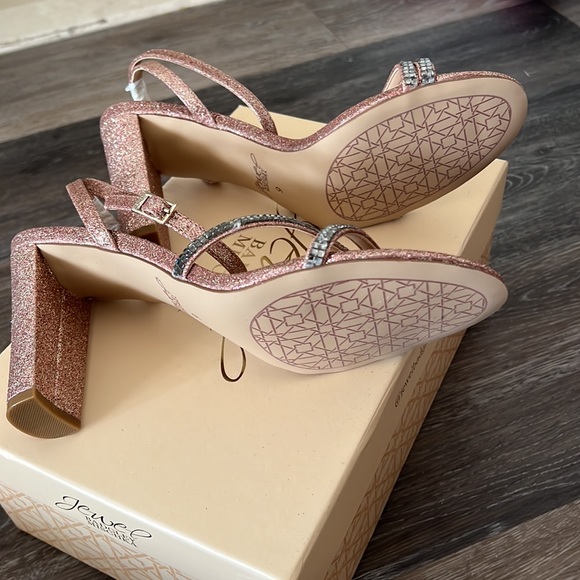 NIB Badgley Mischka Jewel aura rose gold silver rhinestones glitter block heel 9 - Picture 9 of 11